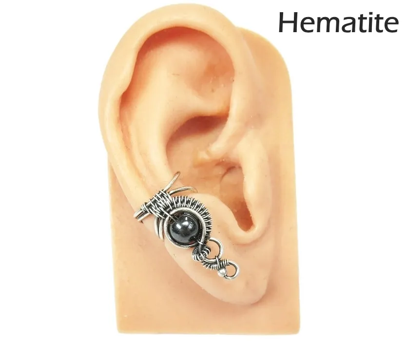 Custom Gemstone and Sterling Silver Woven Wire Ear Cuff; "Woven Bezel" Model