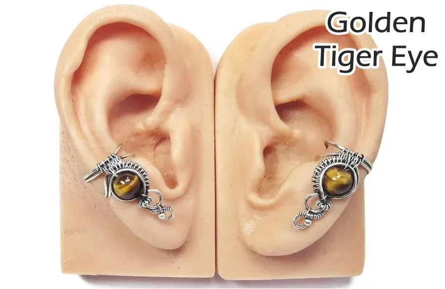Custom Gemstone and Sterling Silver Woven Wire Ear Cuff; "Woven Bezel" Model