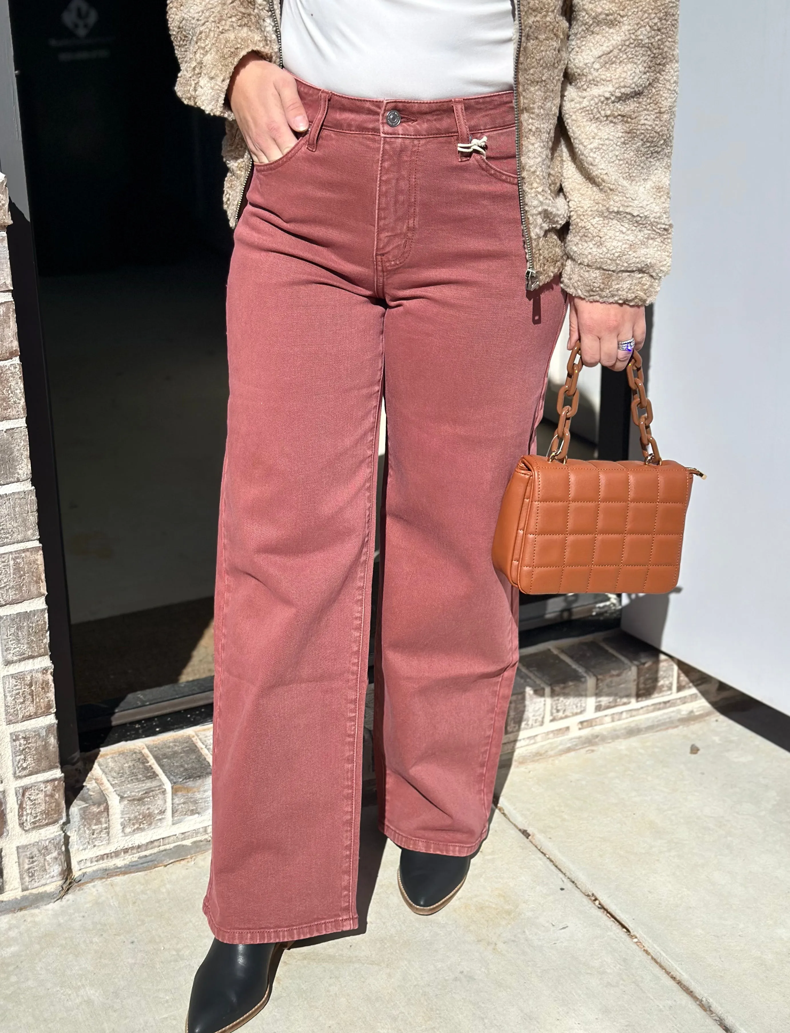 Dark Mauve Relaxed Fit Wide Leg