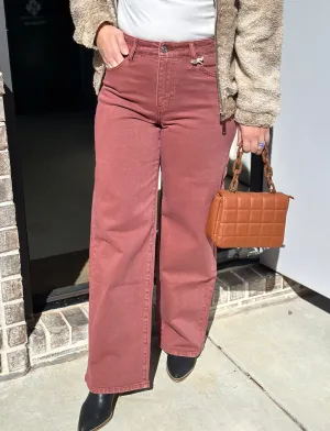 Dark Mauve Relaxed Fit Wide Leg