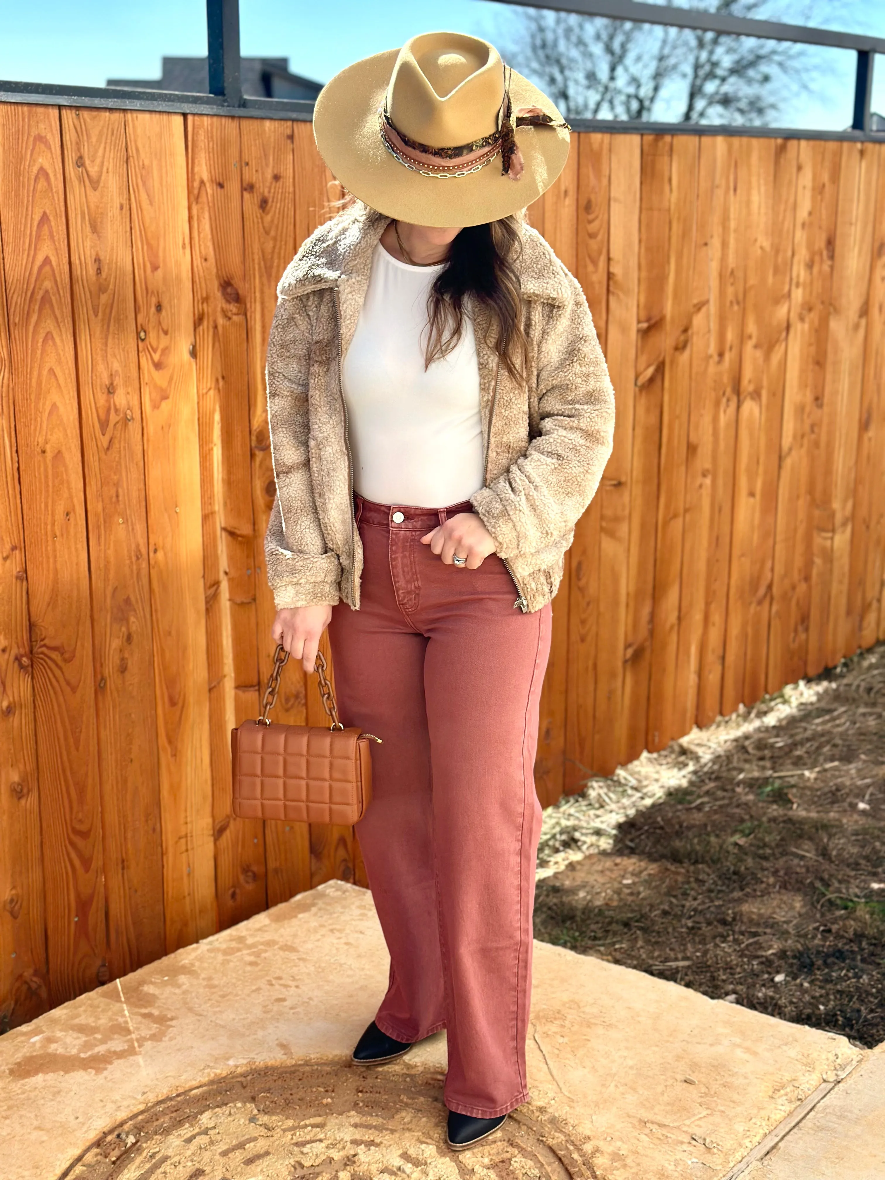 Dark Mauve Relaxed Fit Wide Leg