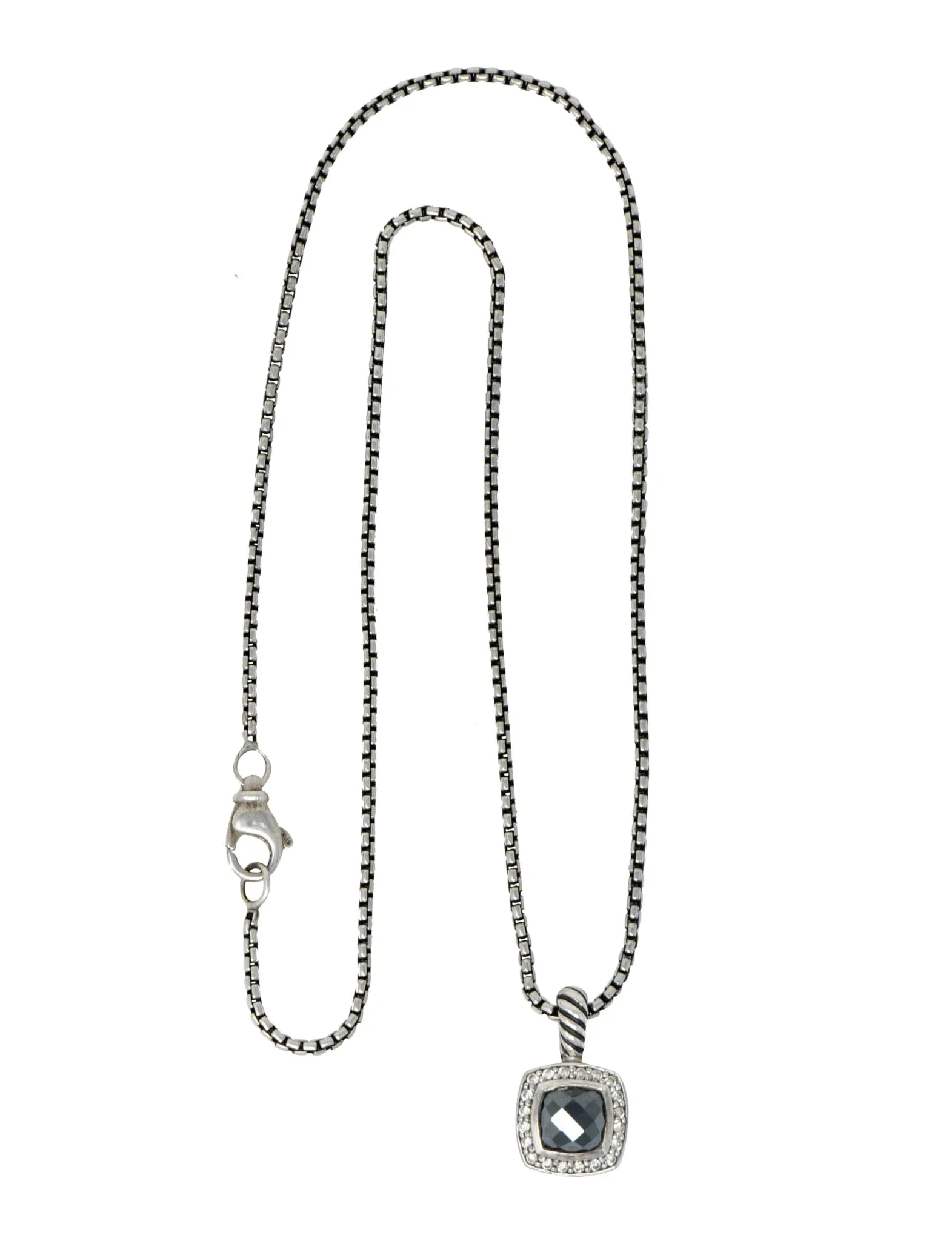 David Yurman Hematite Diamond Sterling Silver Petite Albion Pendant Necklace