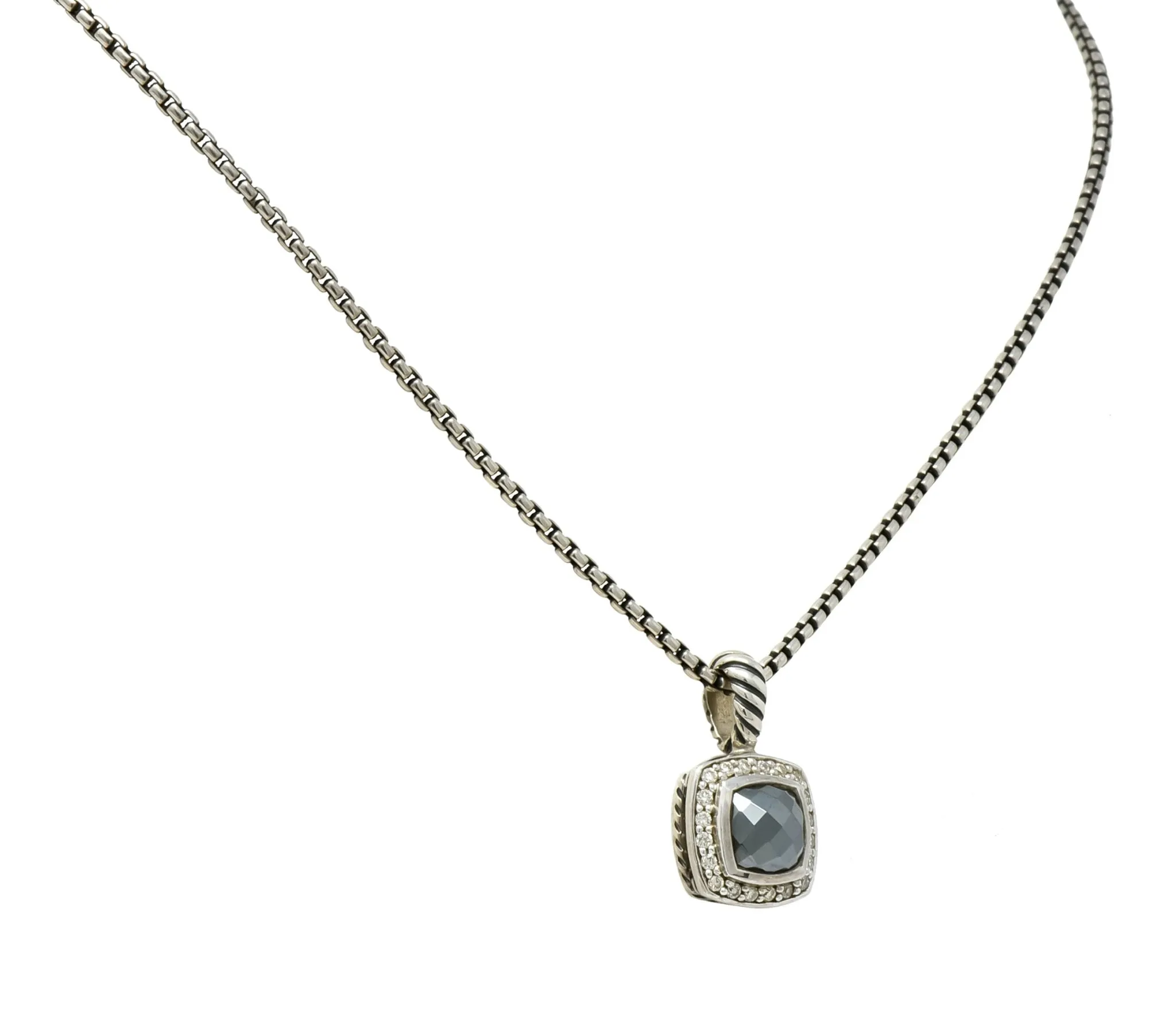 David Yurman Hematite Diamond Sterling Silver Petite Albion Pendant Necklace