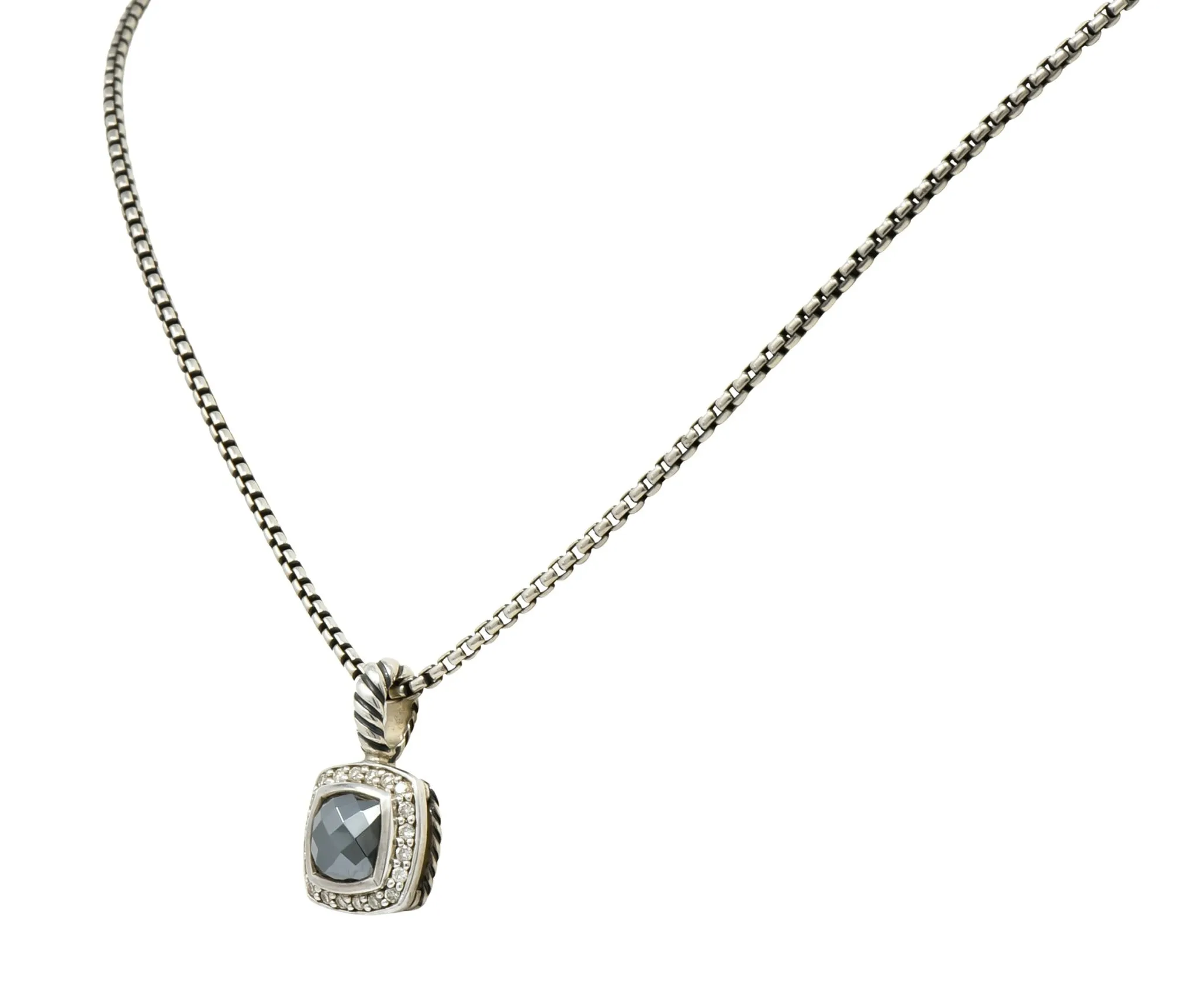 David Yurman Hematite Diamond Sterling Silver Petite Albion Pendant Necklace