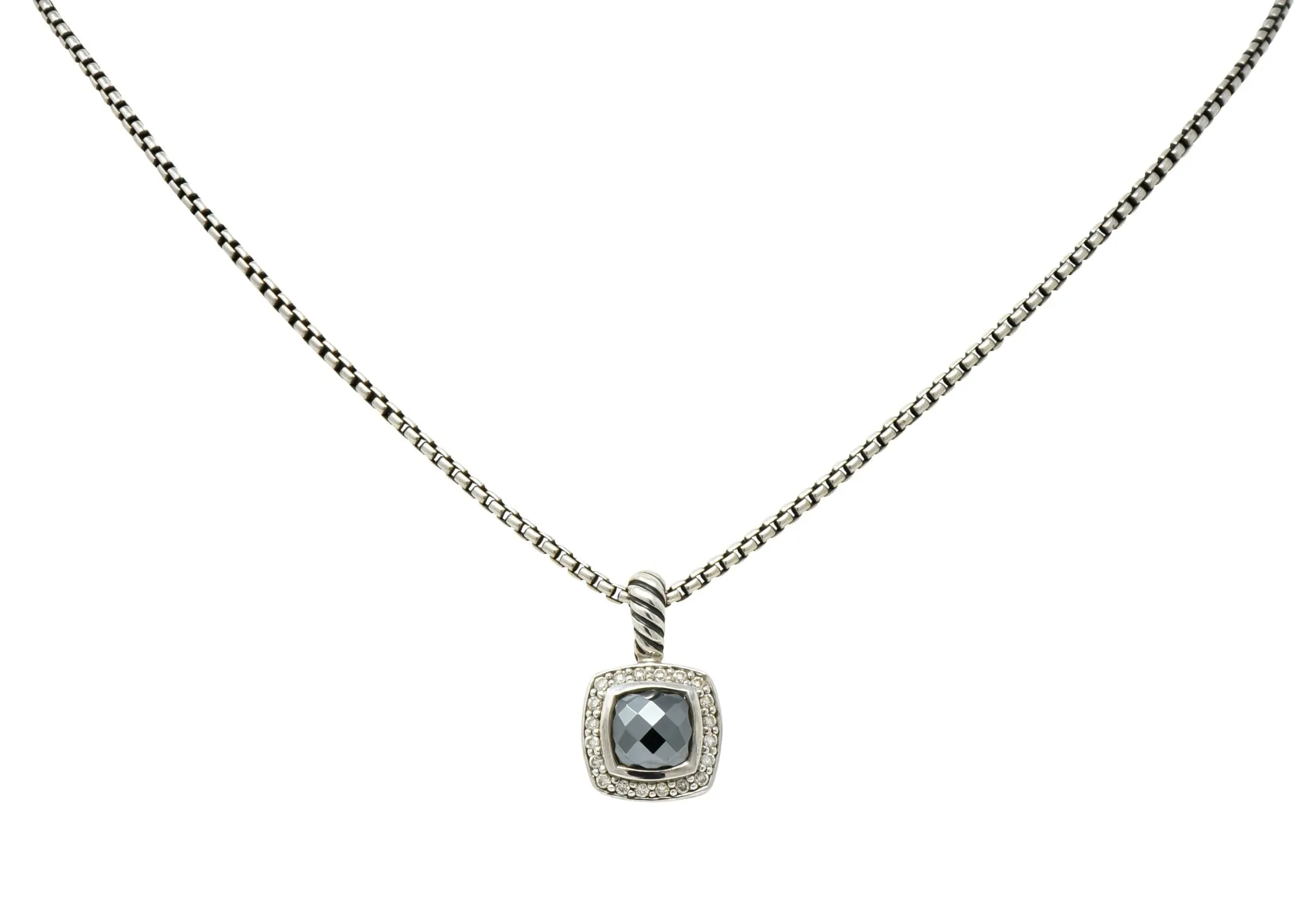 David Yurman Hematite Diamond Sterling Silver Petite Albion Pendant Necklace