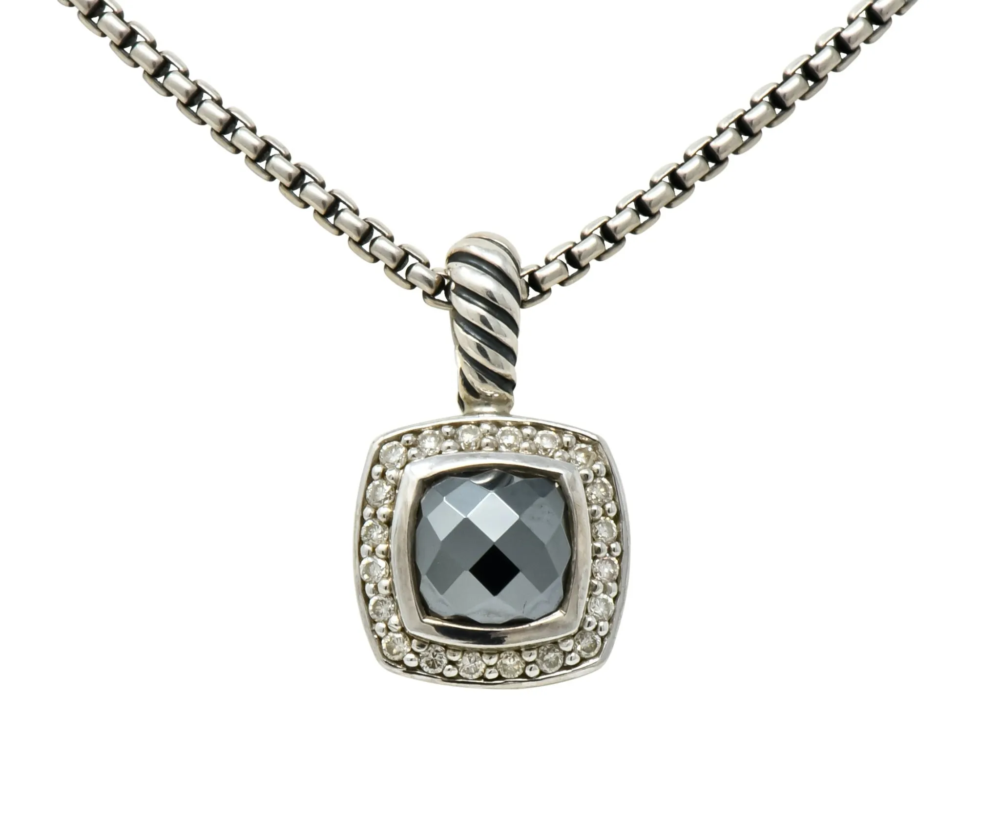 David Yurman Hematite Diamond Sterling Silver Petite Albion Pendant Necklace