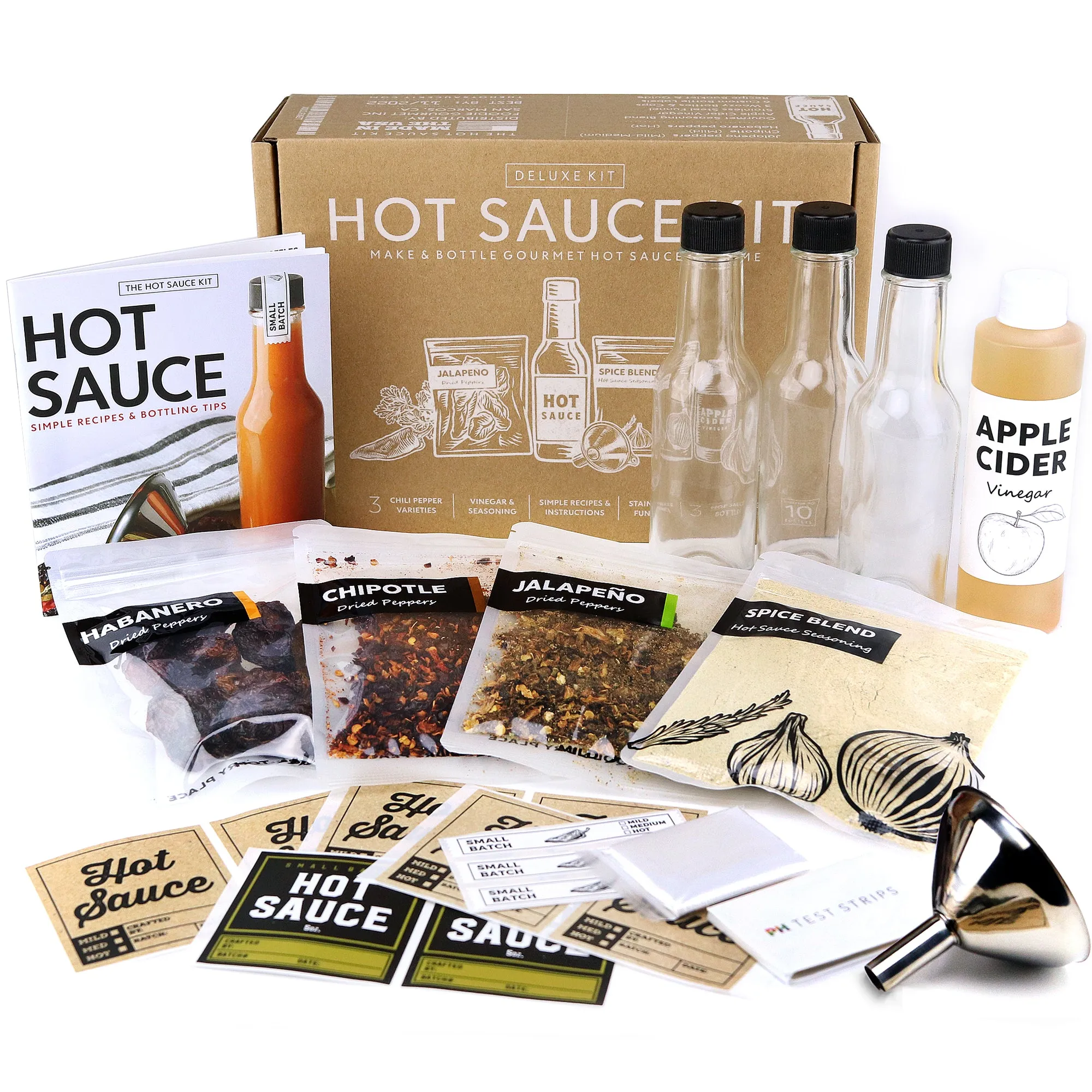 Deluxe Hot Sauce Kit, Chili Peppers, Gourmet Spice Blend, Bottles, Make your own homemade hot sauce | Corporate gifts