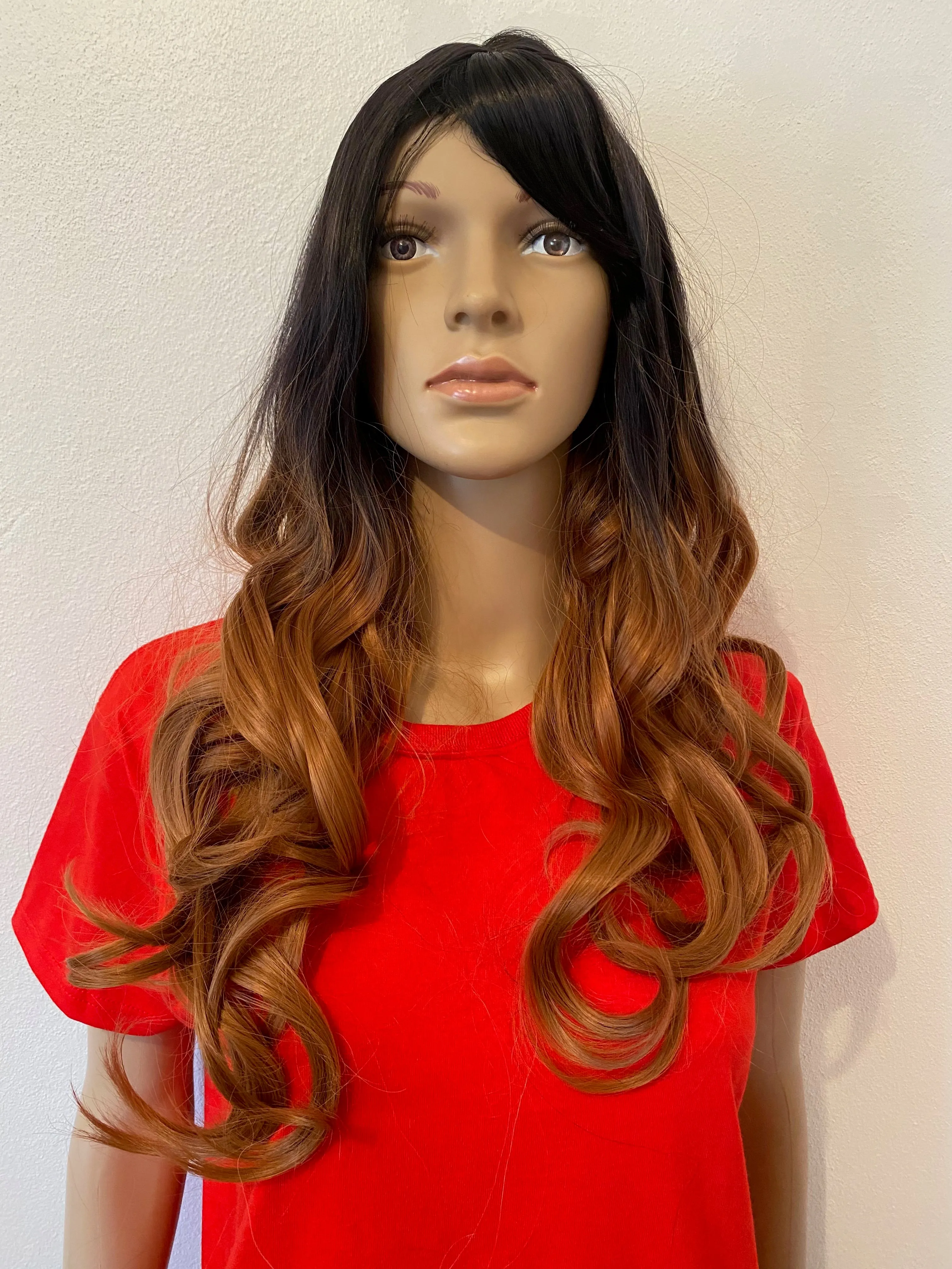 Deluxe Long Dark Brown Ombre Curly Wig