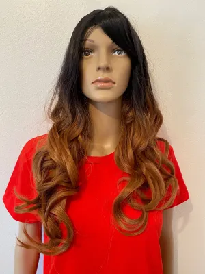 Deluxe Long Dark Brown Ombre Curly Wig