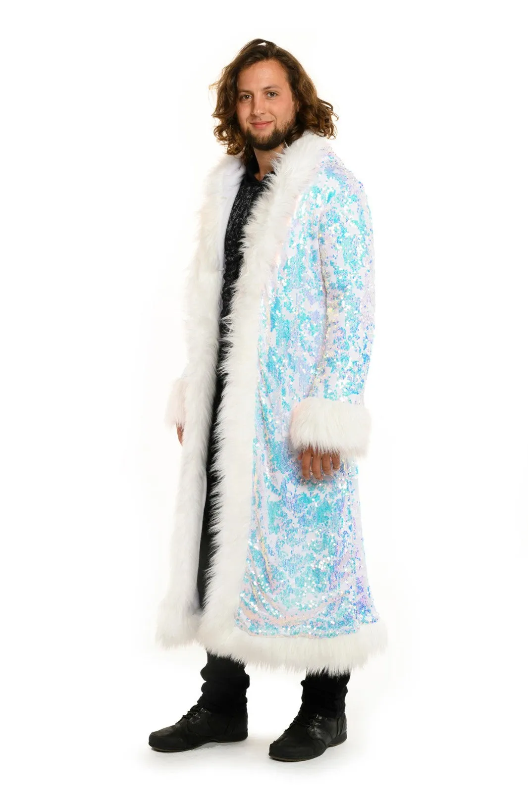 Deluxe Tamo Coat: Fearless Unicorn Sequin   White Faux Fur Trim