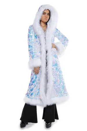 Deluxe Tamo Coat: Fearless Unicorn Sequin   White Faux Fur Trim