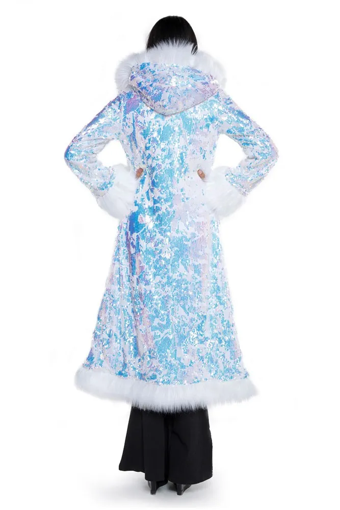Deluxe Tamo Coat: Fearless Unicorn Sequin   White Faux Fur Trim