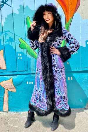Deluxe Tamo Coat: Magic Nouveau Sequin   Black Faux Fur Trim