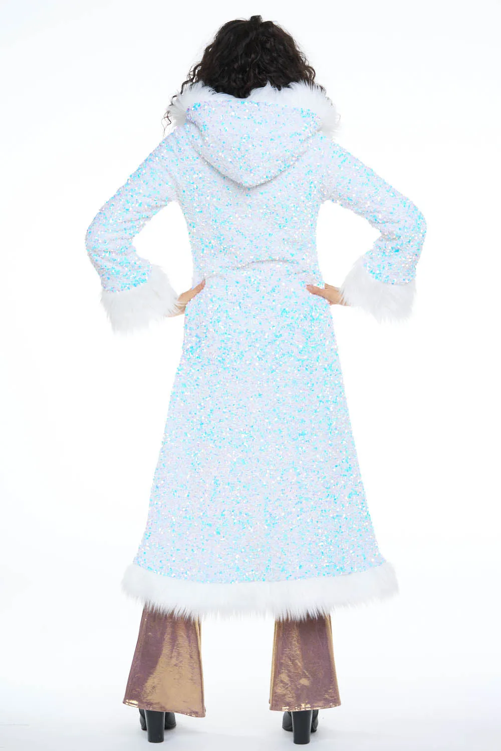 Deluxe Tamo Coat: Unicorn Starlight Sequin   White Faux Fur Trim