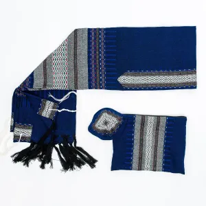Elia - Wool Tallit - Grey on Blue