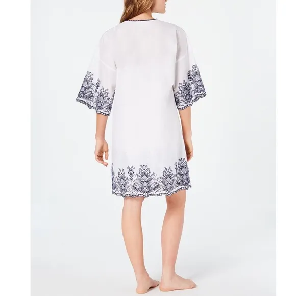 Embroidered Cotton Chemise Nightgown  Wrap Set NWT