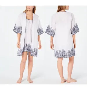 Embroidered Cotton Chemise Nightgown  Wrap Set NWT