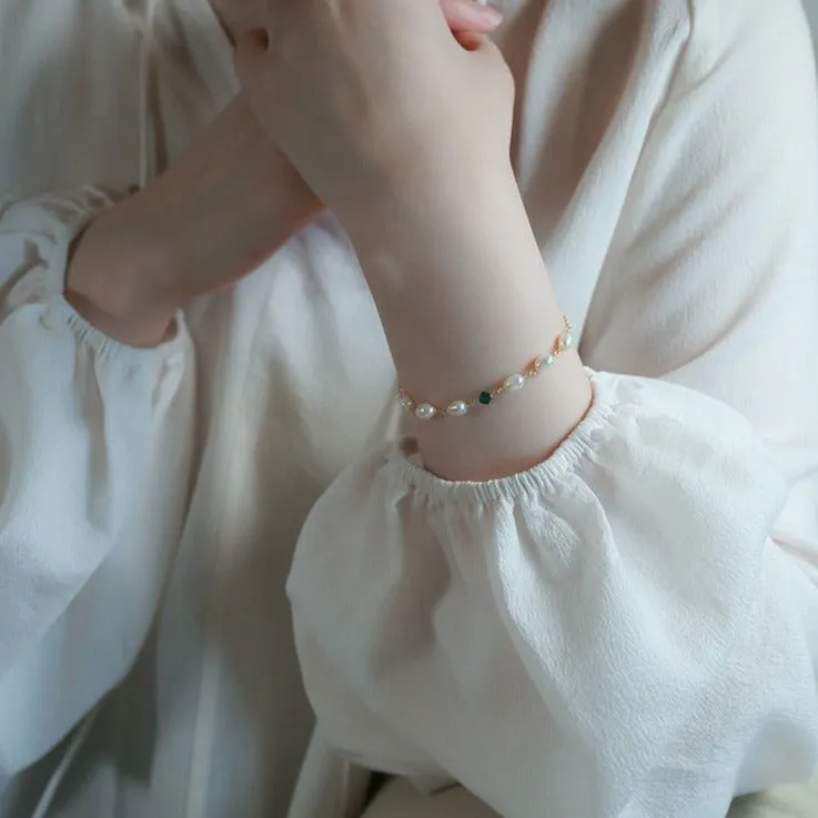 Emerald Pearl Bracelet - Sharon (Solid Silver)