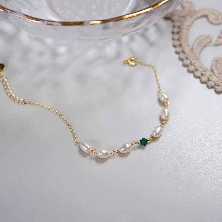 Emerald Pearl Bracelet - Sharon (Solid Silver)