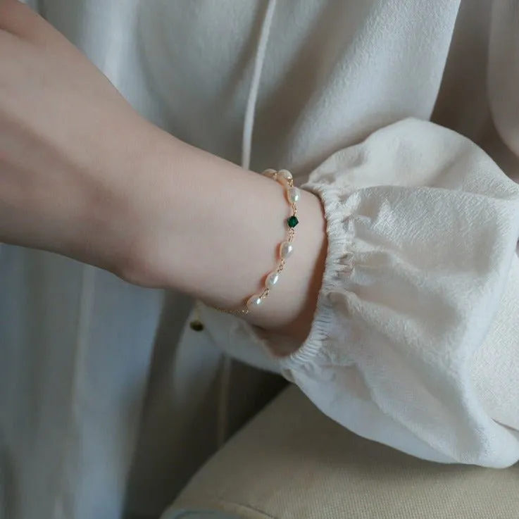 Emerald Pearl Bracelet - Sharon (Solid Silver)