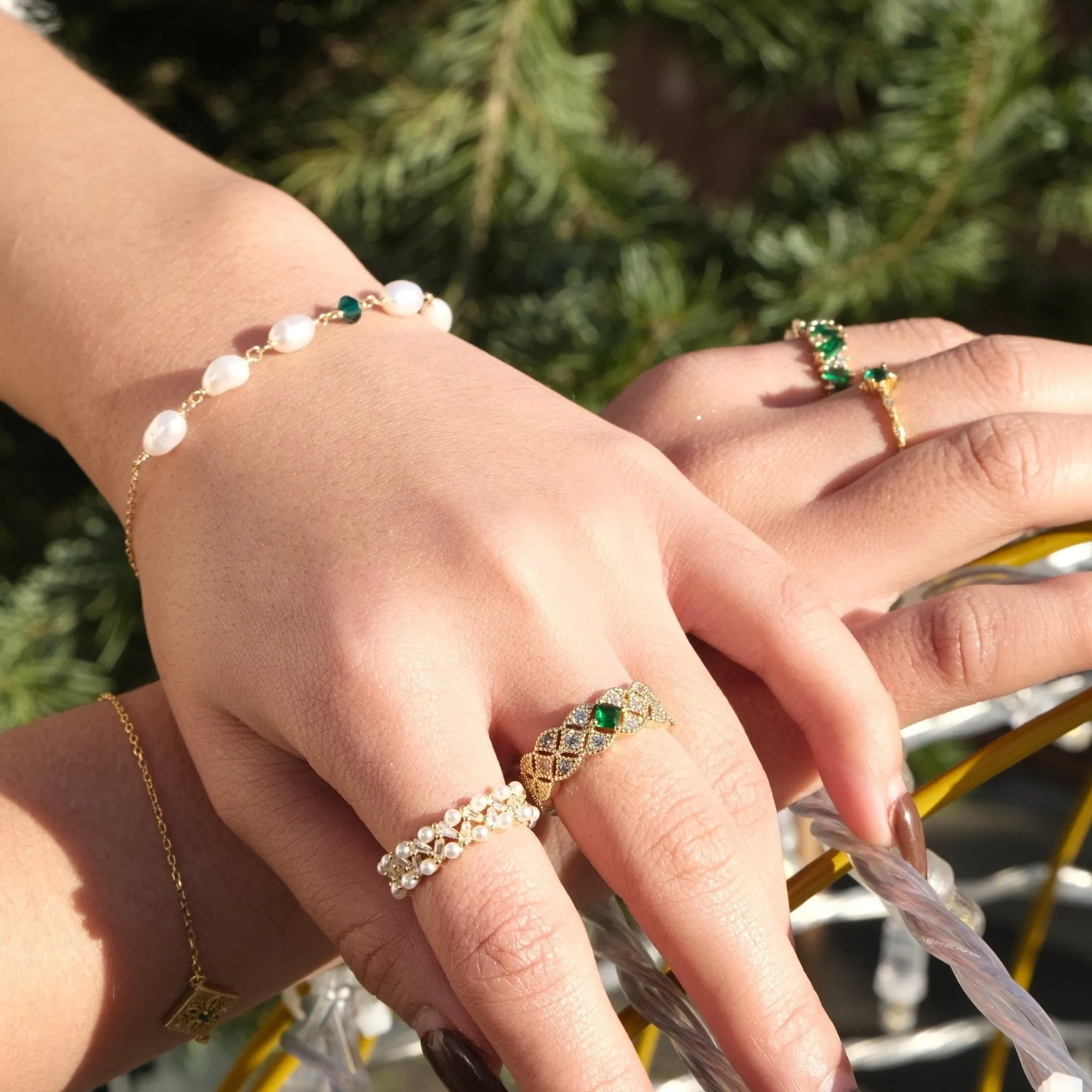 Emerald Pearl Bracelet - Sharon (Solid Silver)