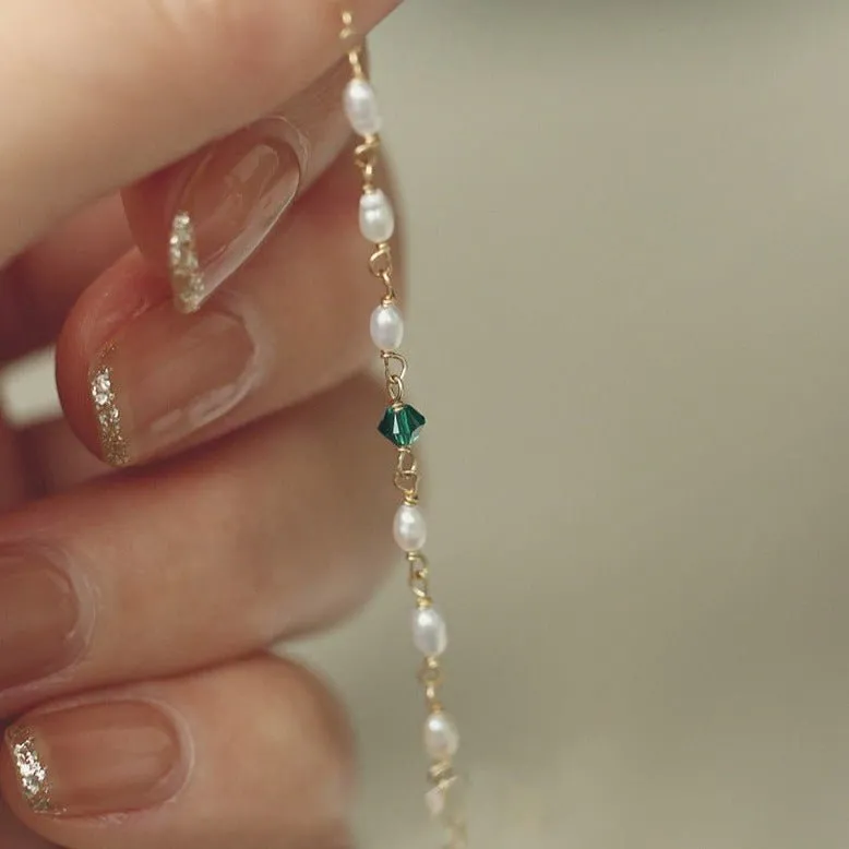 Emerald Pearl Bracelet - Sharon (Solid Silver)