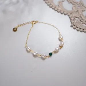 Emerald Pearl Bracelet - Sharon (Solid Silver)