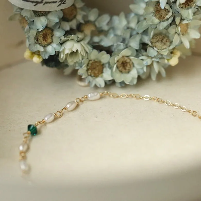 Emerald Pearl Bracelet - Sharon (Solid Silver)