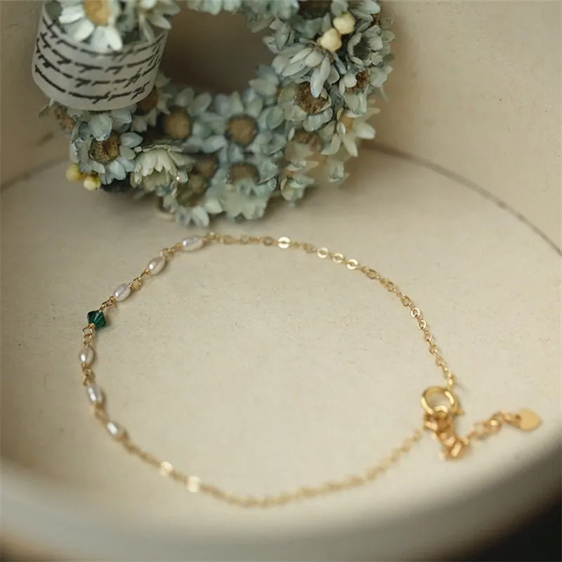Emerald Pearl Bracelet - Sharon (Solid Silver)