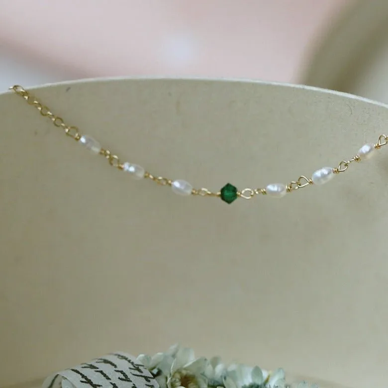 Emerald Pearl Bracelet - Sharon (Solid Silver)