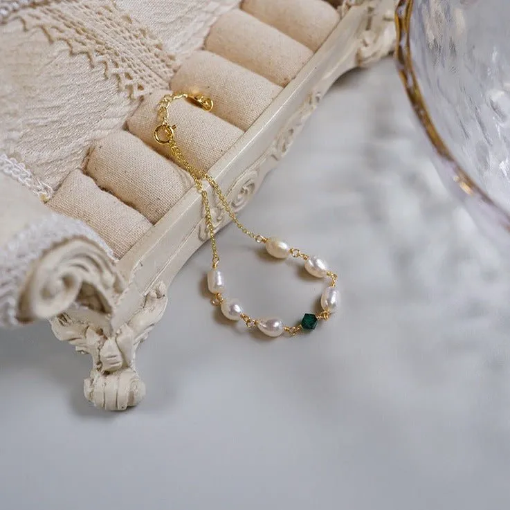 Emerald Pearl Bracelet - Sharon (Solid Silver)