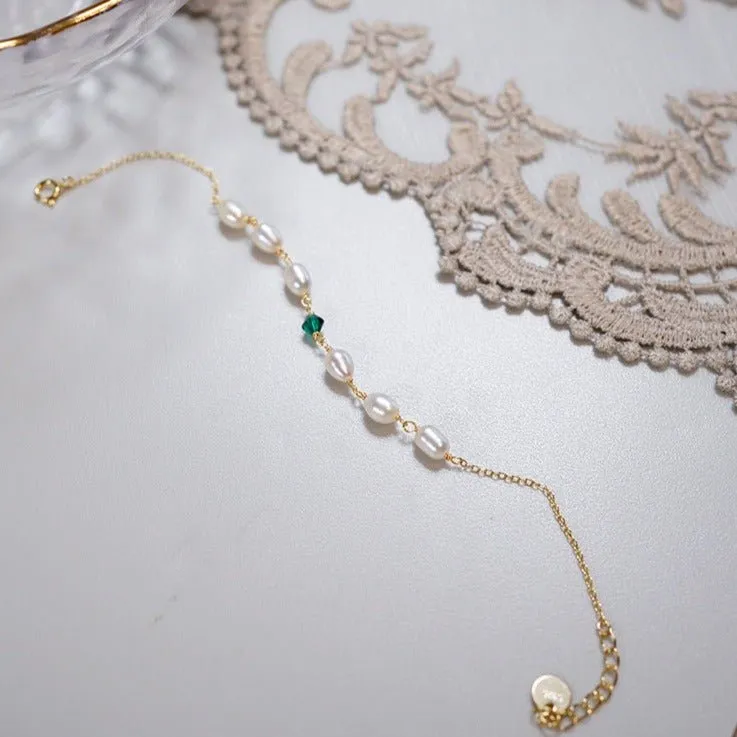 Emerald Pearl Bracelet - Sharon (Solid Silver)