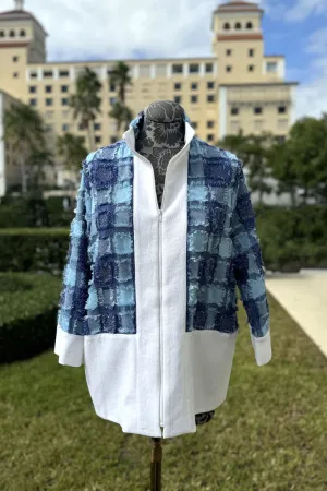 Emmelle Micro Linen Jacket with Blue Eyelash Fringe