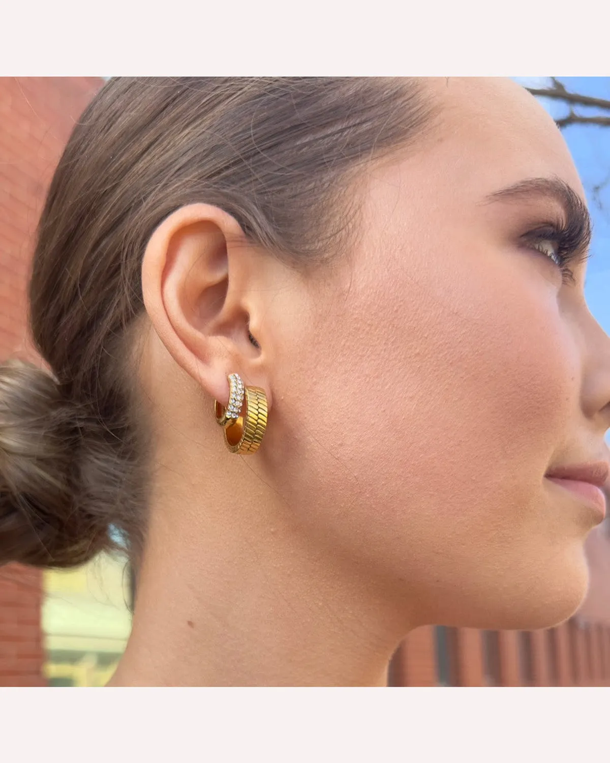 Ever Jewellery Step Back Hoop Earrings - Gold