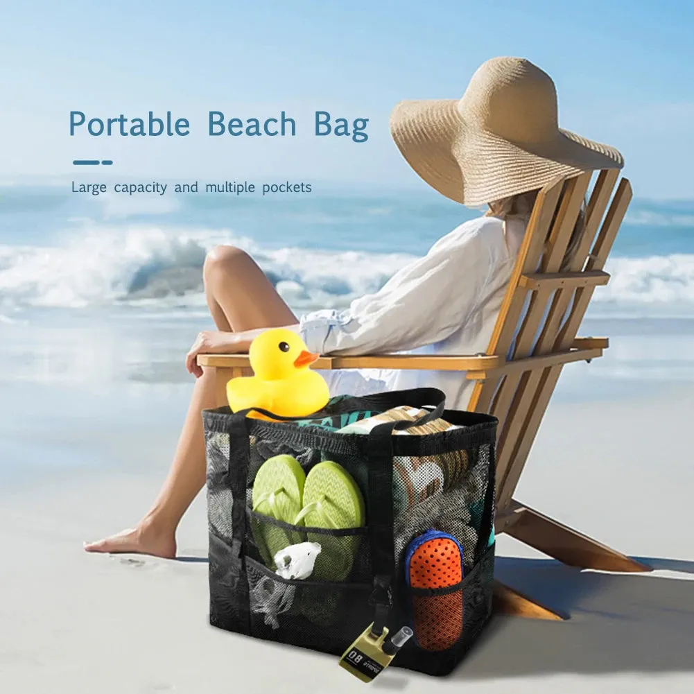 Fashion Toy Storage Bag 40L Large Capacity Top Zip Casual Shopping Bag with 8 Pockets Outdoor Summer Travel Handbag