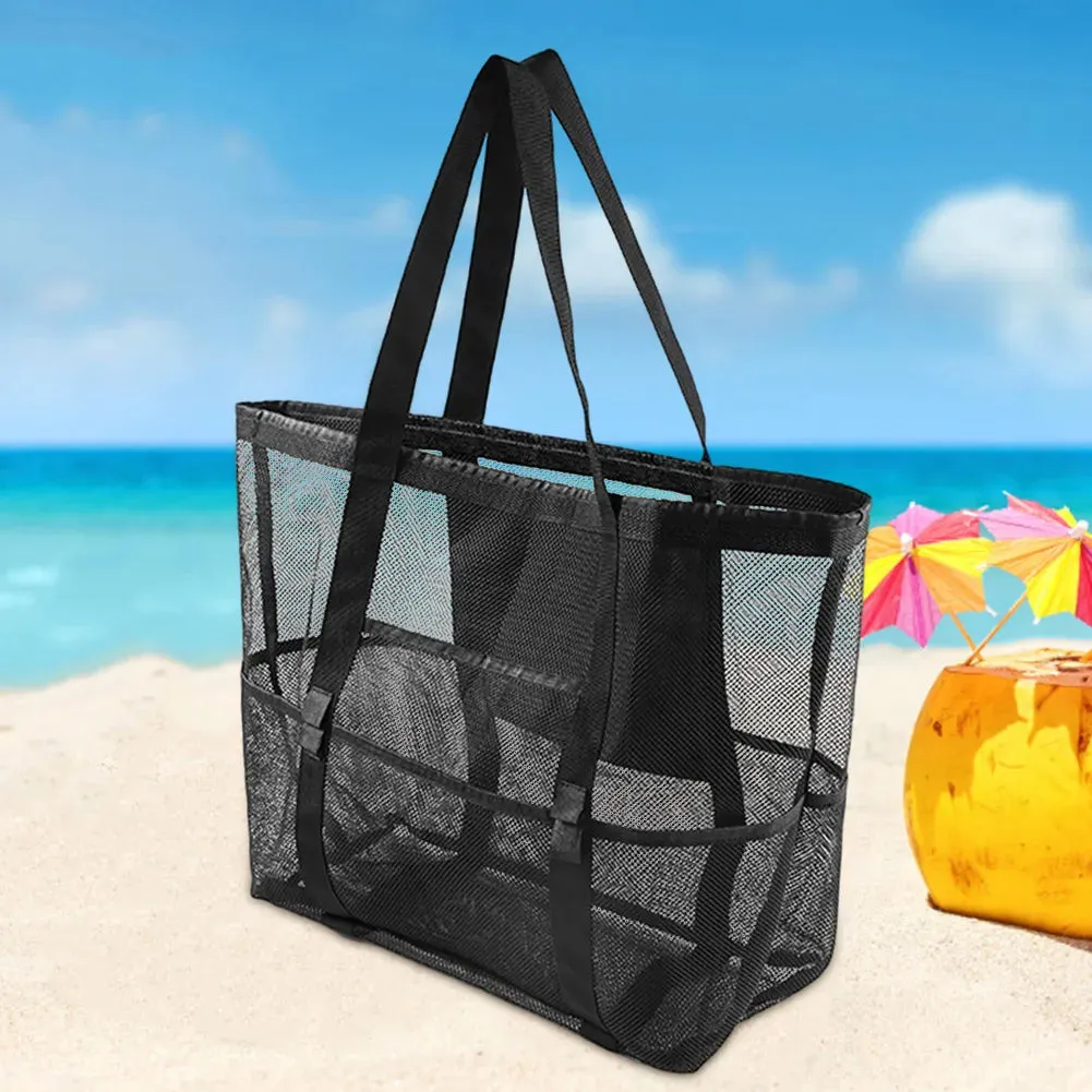 Fashion Toy Storage Bag 40L Large Capacity Top Zip Casual Shopping Bag with 8 Pockets Outdoor Summer Travel Handbag