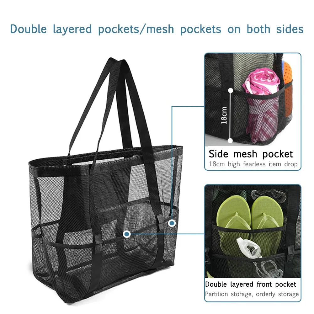 Fashion Toy Storage Bag 40L Large Capacity Top Zip Casual Shopping Bag with 8 Pockets Outdoor Summer Travel Handbag