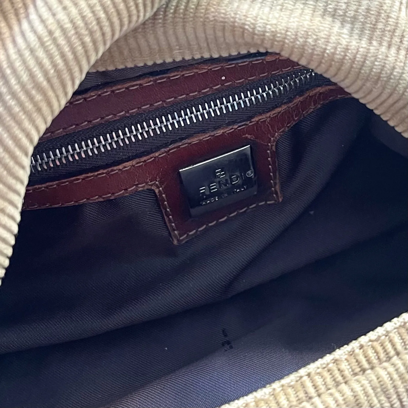 Fendi Tan Corduroy Baguette Bag