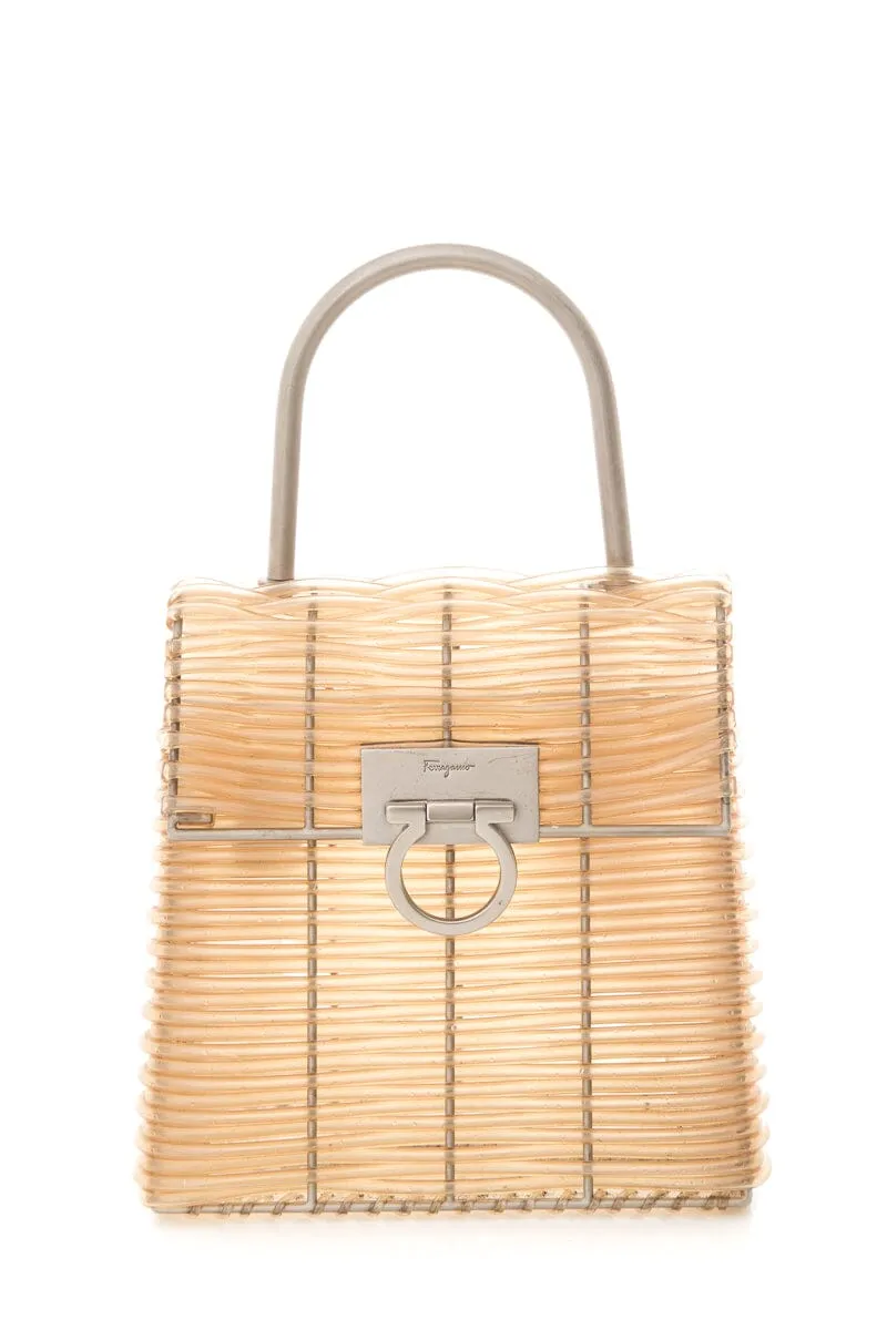 Ferragamo Clear Woven Plastic Top Handle Handbag