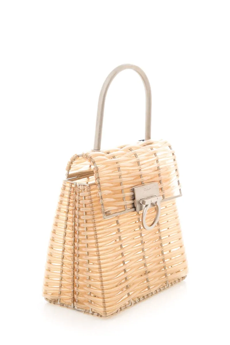 Ferragamo Clear Woven Plastic Top Handle Handbag