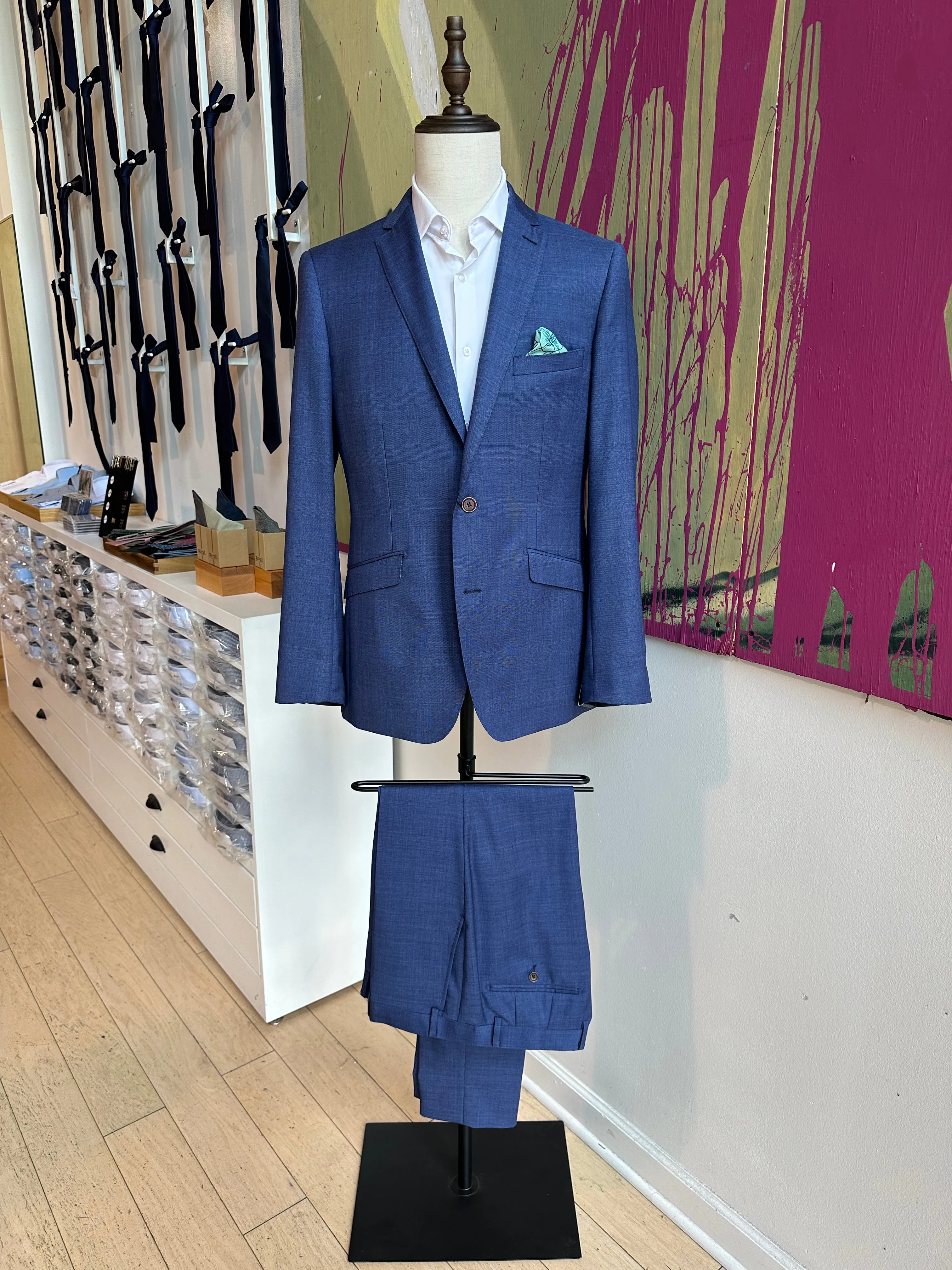 French Blue Glen Plaid Premium Suit Pants