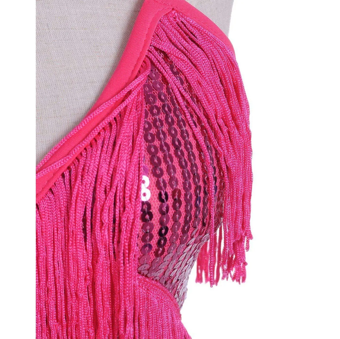 Fringe Sequin Strap Backless 1920s Flapper Mini Dress Rose Red