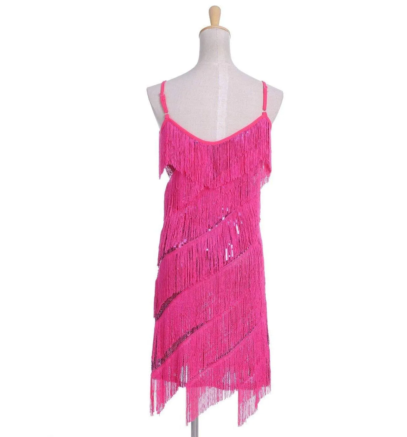 Fringe Sequin Strap Backless 1920s Flapper Mini Dress Rose Red