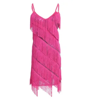Fringe Sequin Strap Backless 1920s Flapper Mini Dress Rose Red