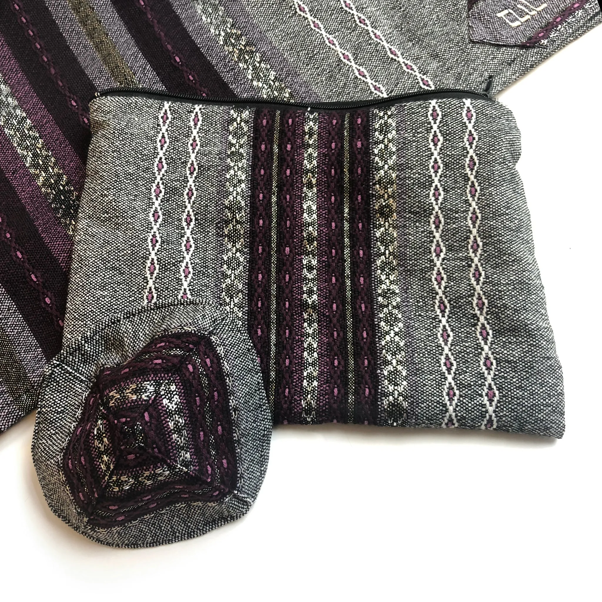 Gabrieli Premium - Wool Tallit - Purples & Silver on Gray