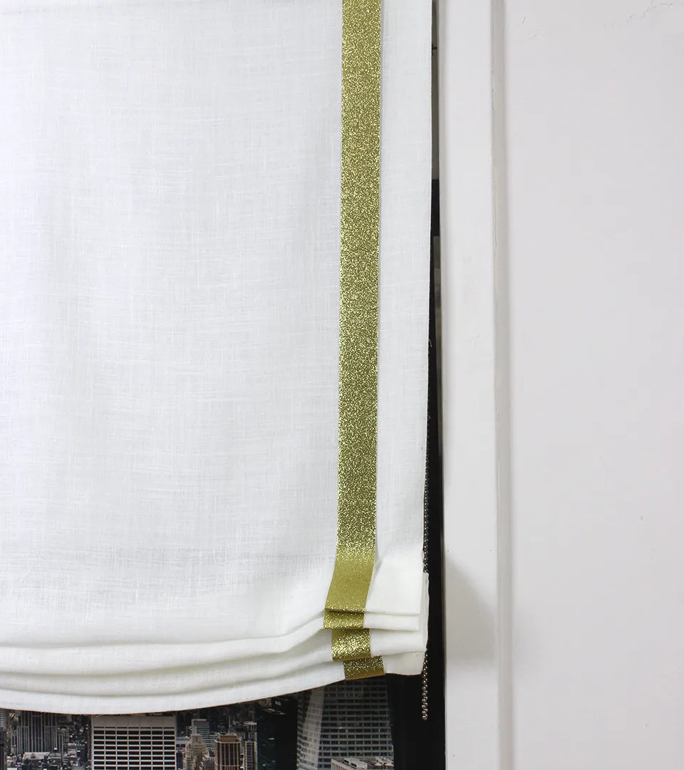 Glitter Gold Border Off-White Linen Relaxed Roman Shade