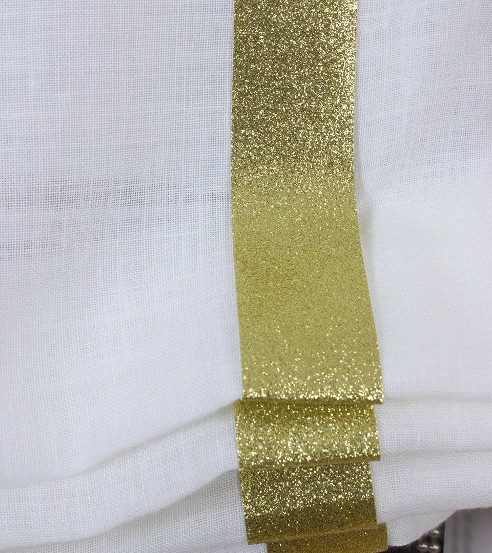 Glitter Gold Border Off-White Linen Relaxed Roman Shade