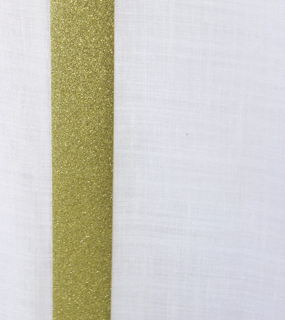Glitter Gold Border Off-White Linen Relaxed Roman Shade