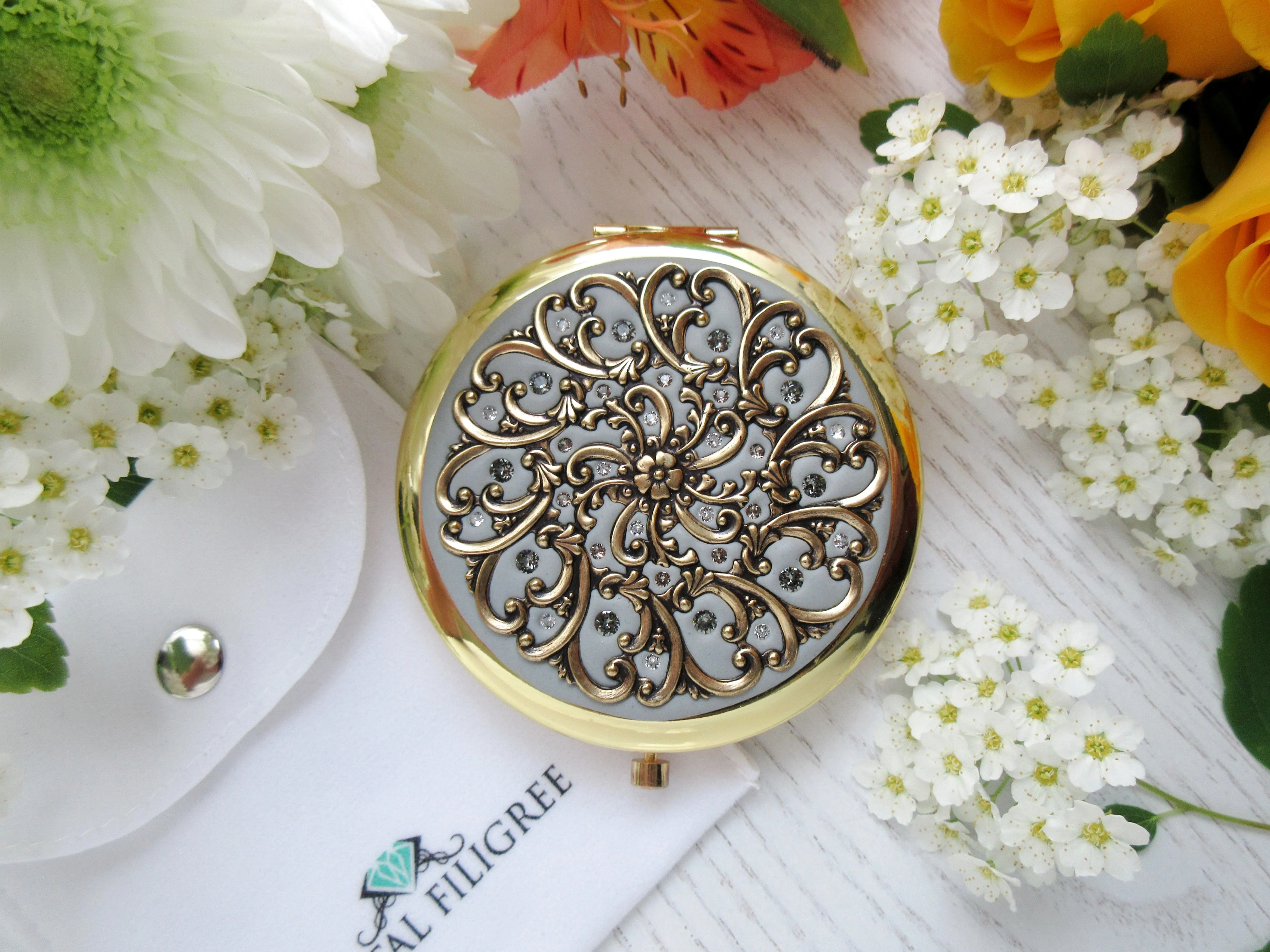 Gold Filigree Compact Mirror