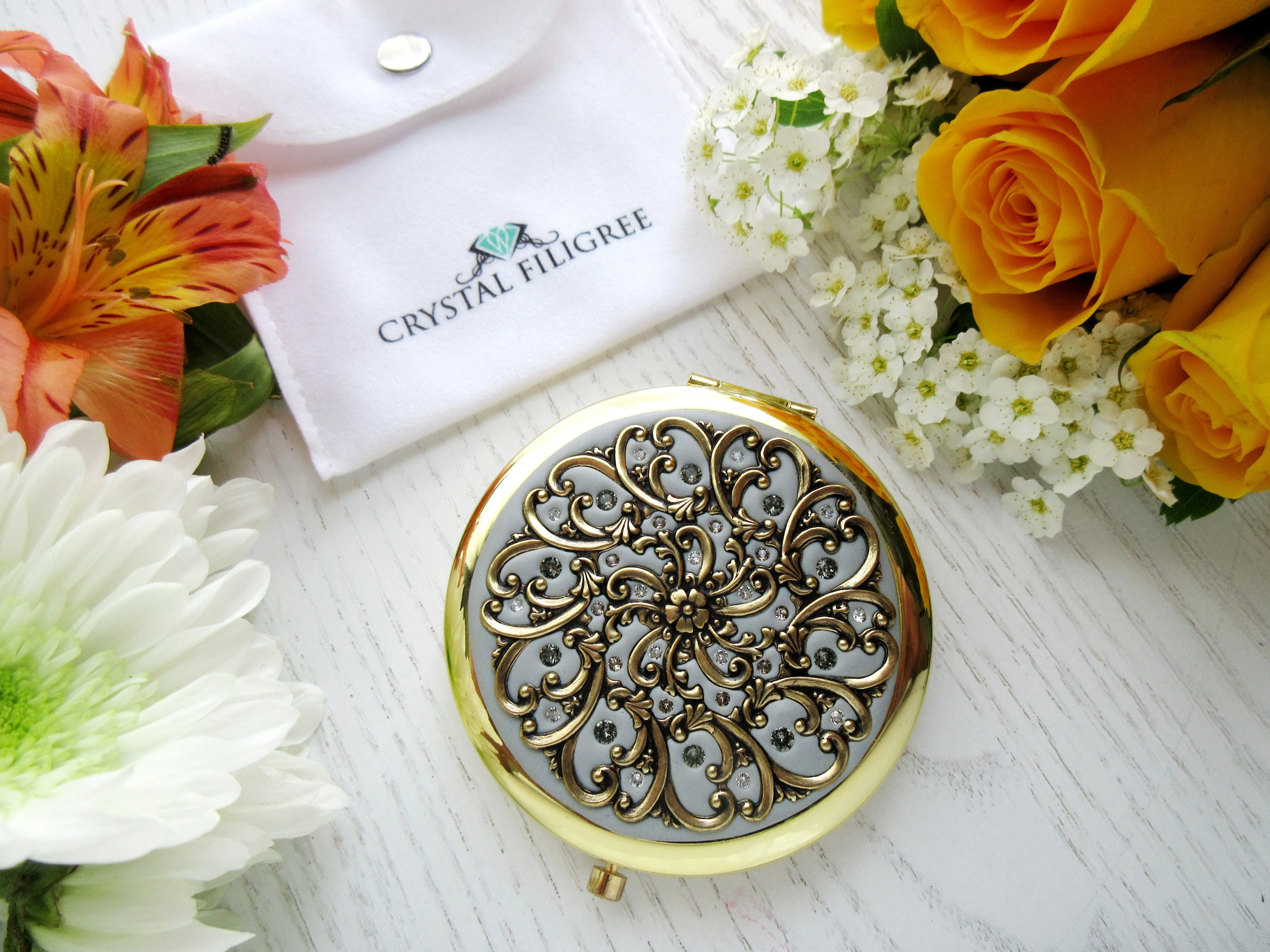 Gold Filigree Compact Mirror